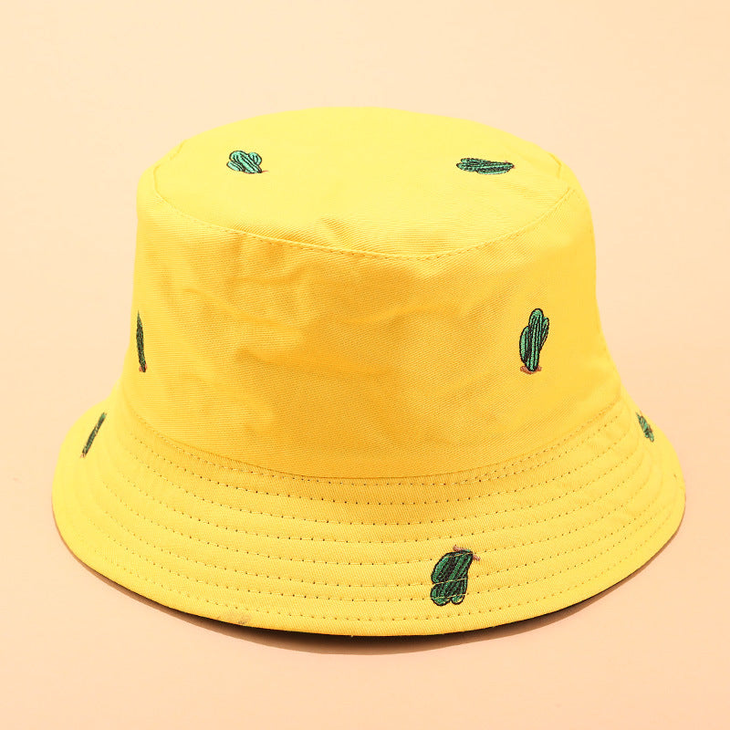 Cactus Embroidered Bucket Hat | 4-Color Reversible Fisherman Cap