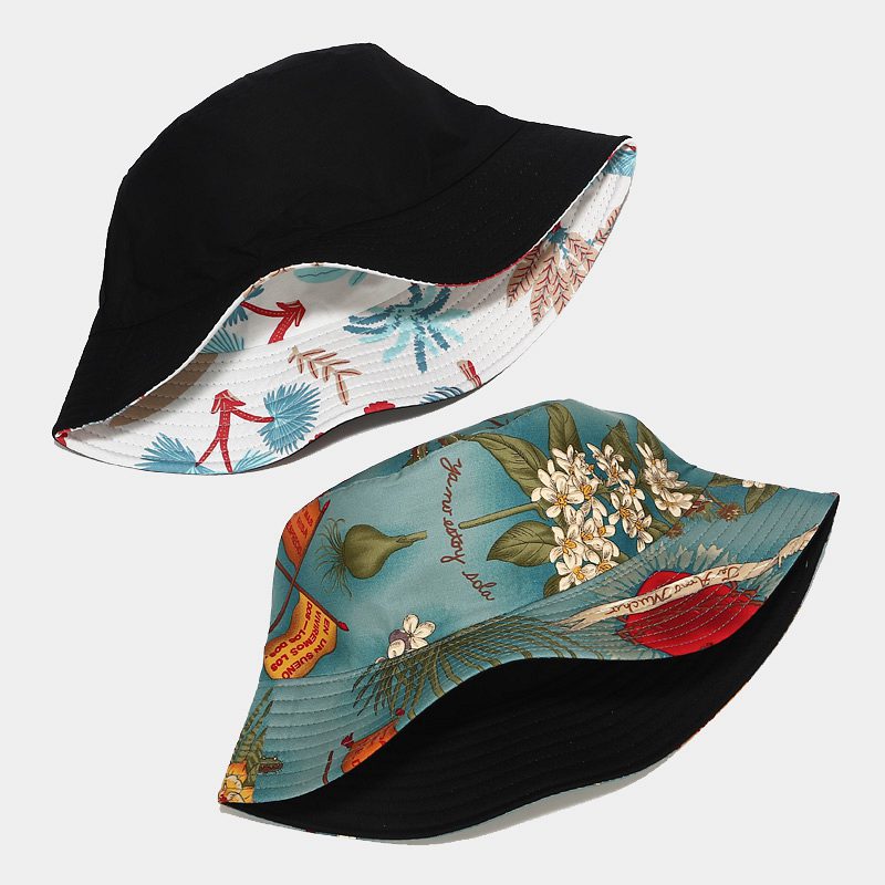 Byerclub Ocean & Plant Print Reversible Bucket Hat