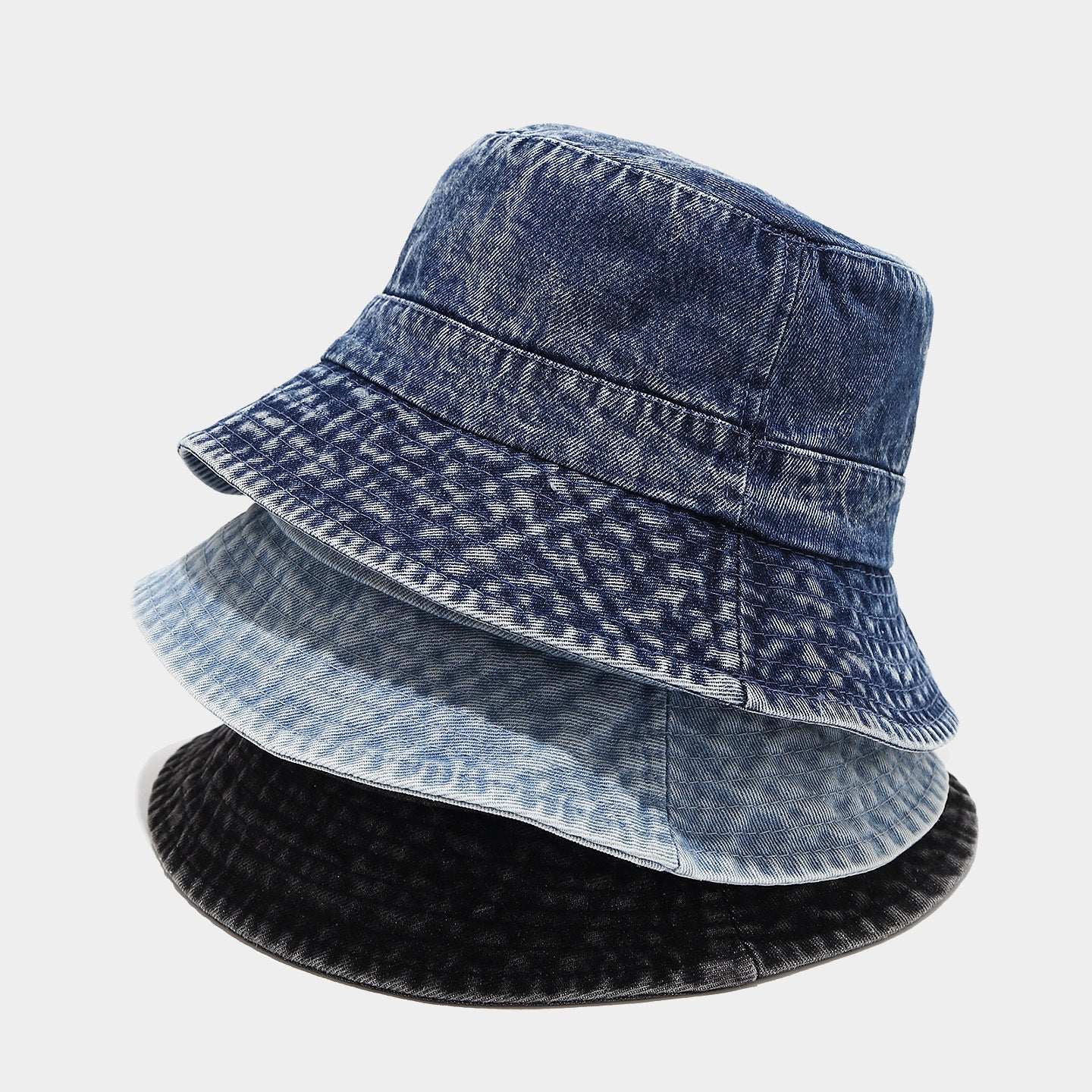 Vintage Washed Denim Bucket Hat – Distressed Woven Texture Fisherman Cap