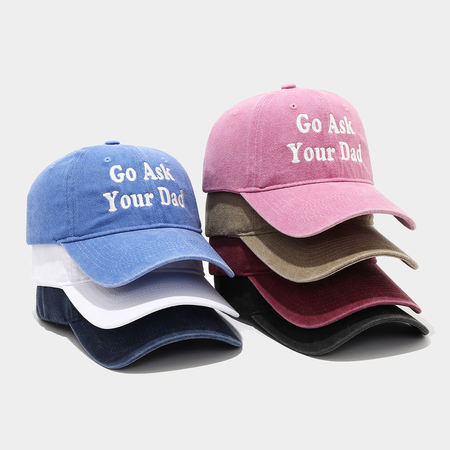Go Ask Your Dad Embroidered Washed Vintage Dad Hat — 6 Colors