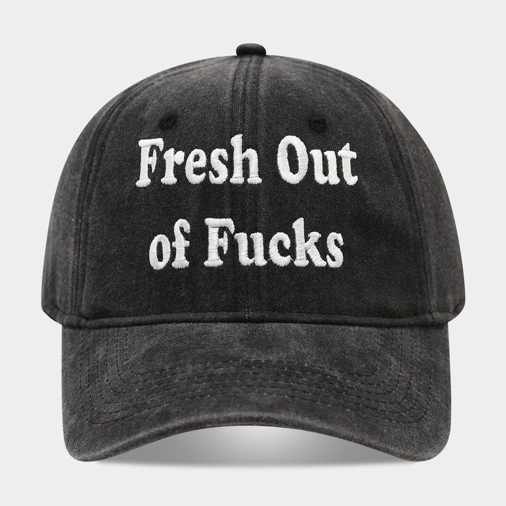 Fresh Out of Fucks Vintage Washed Baseball Cap | Gothic Embroidered Dad Hat | Byerclub
