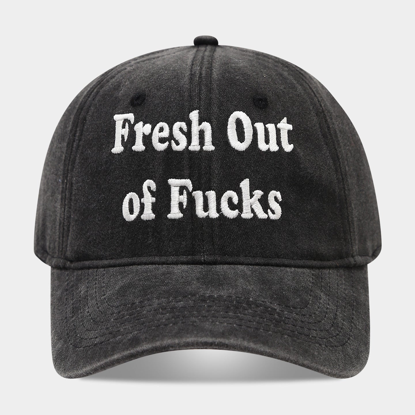 Fresh Out of Fucks Vintage Washed Baseball Cap | Gothic Embroidered Dad Hat | Byerclub