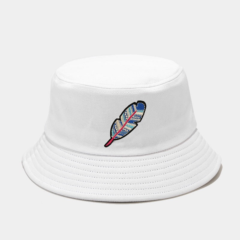 Feather Embroidery Bucket Hat | Reversible Fisherman Cap