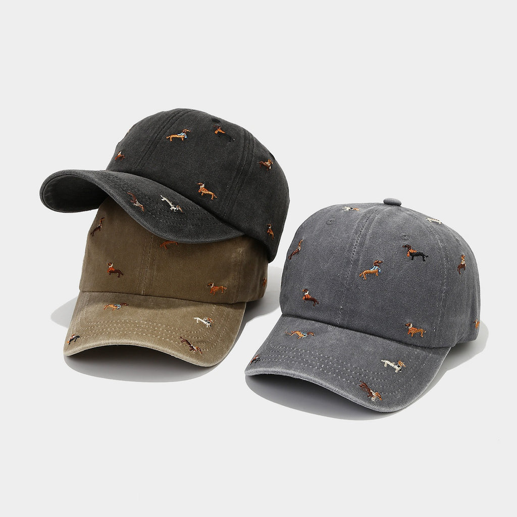 Vintage Washed Dog Embroidered Baseball Cap – Adjustable Cotton Dad Hat for Men & Women