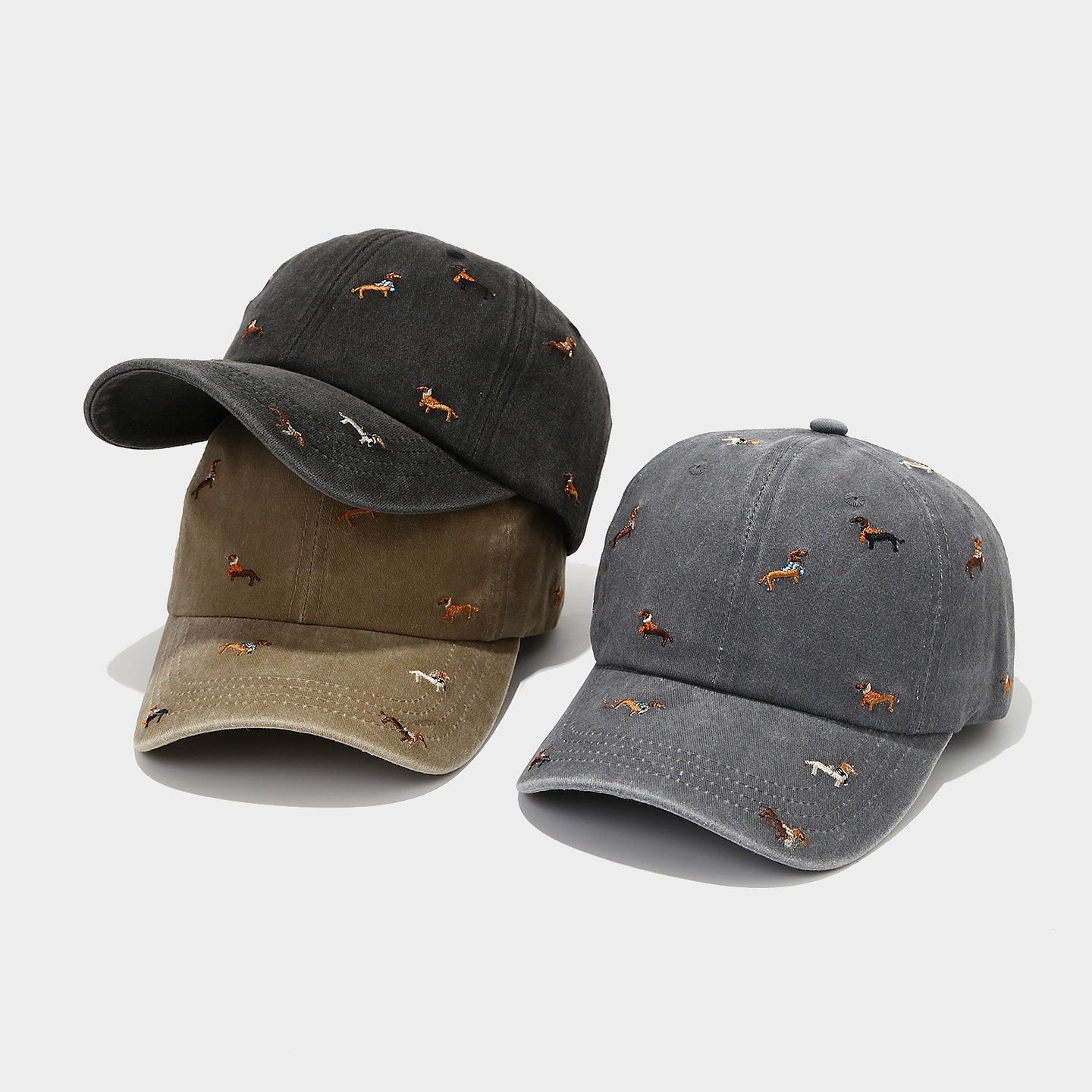 Vintage Washed Dog Embroidered Baseball Cap – Adjustable Cotton Dad Hat for Men & Women