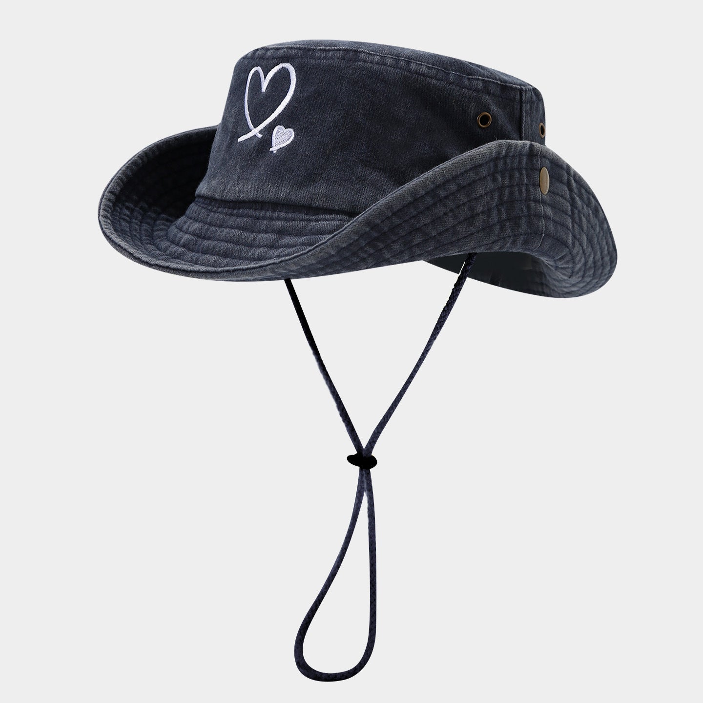 Heart Embroidered Bucket Hat | Washed Cotton Outdoor Cap