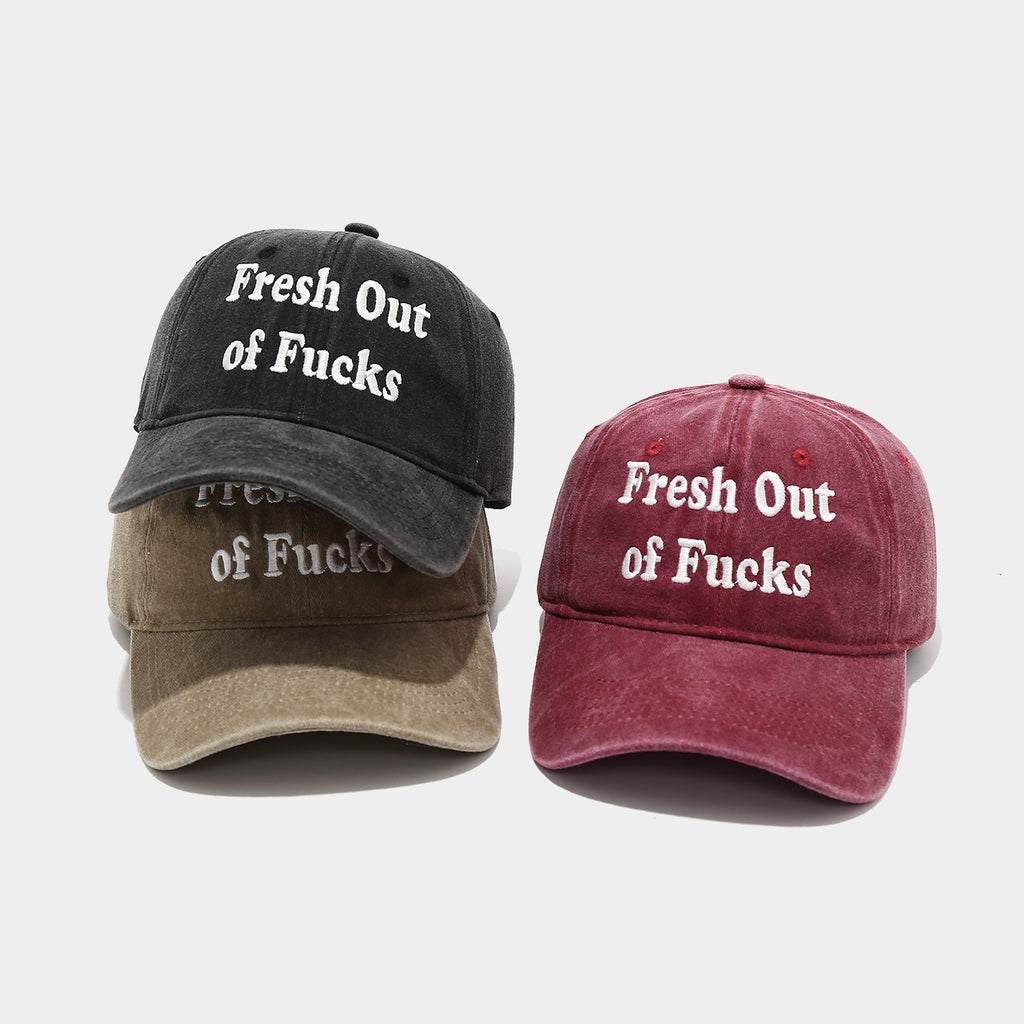 Fresh Out of Fucks Vintage Washed Baseball Cap | Gothic Embroidered Dad Hat | Byerclub