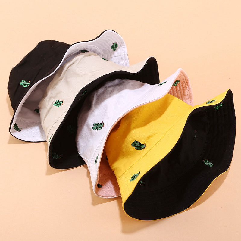 Cactus Embroidered Bucket Hat | 4-Color Reversible Fisherman Cap