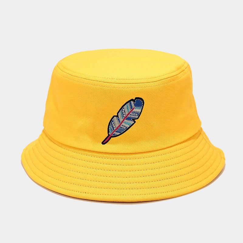 Feather Embroidery Bucket Hat | Reversible Fisherman Cap