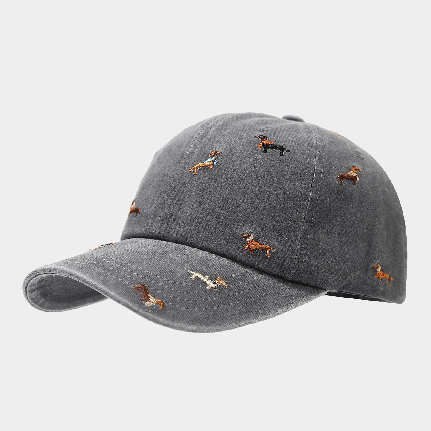 Vintage Washed Dog Embroidered Baseball Cap – Adjustable Cotton Dad Hat for Men & Women
