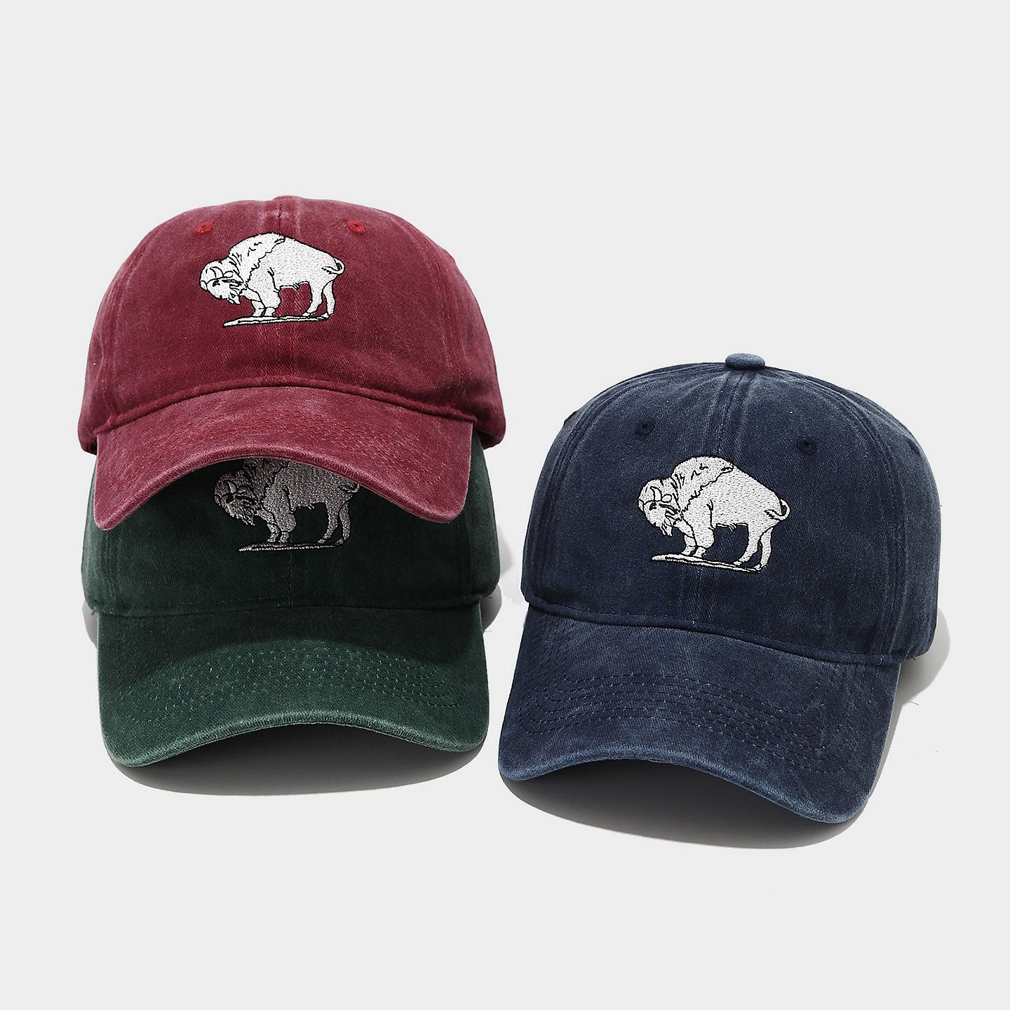 Vintage Washed Buffalo Embroidered Dad Hat – Distressed Cotton Baseball Cap | Byerclub