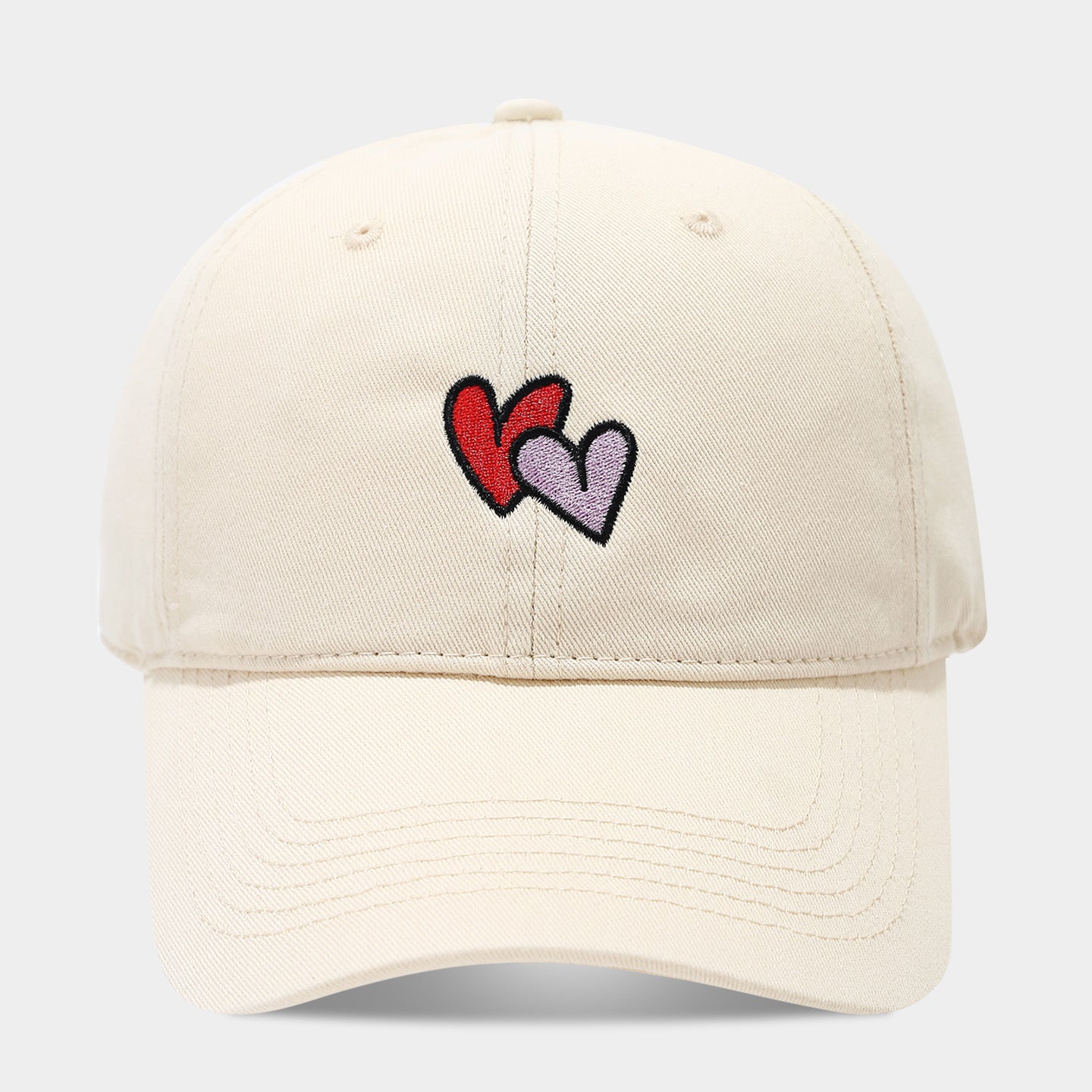 Double Heart Embroidered Washed Dad Cap | Cute Vintage Baseball Hat | Y2K Couple Cap