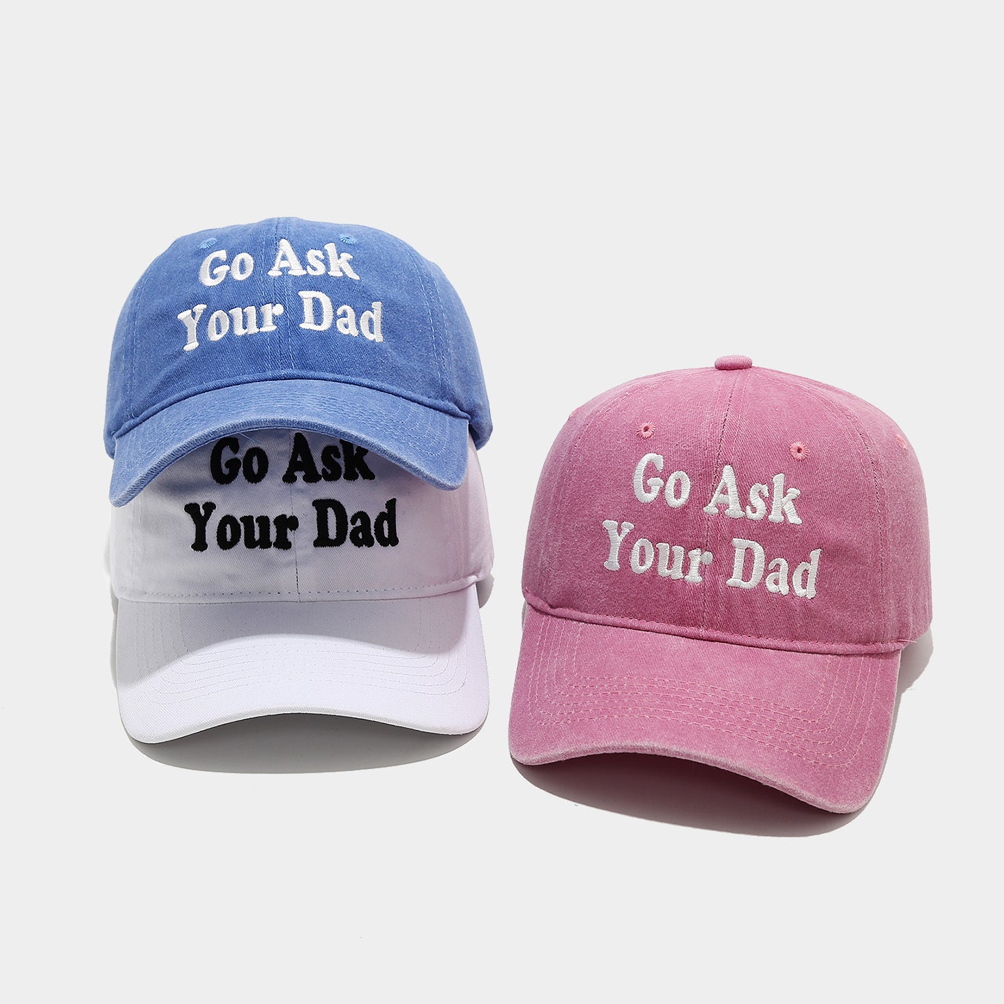 Go Ask Your Dad Embroidered Washed Vintage Dad Hat — 6 Colors