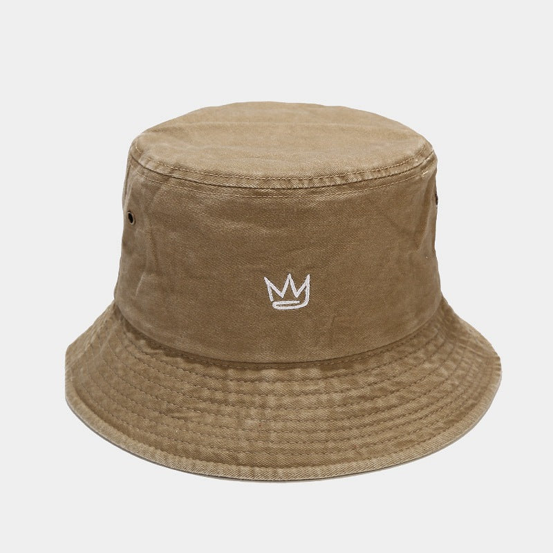 Washed Crown Bucket Hat | Vintage Embroidered Fisherman Cap