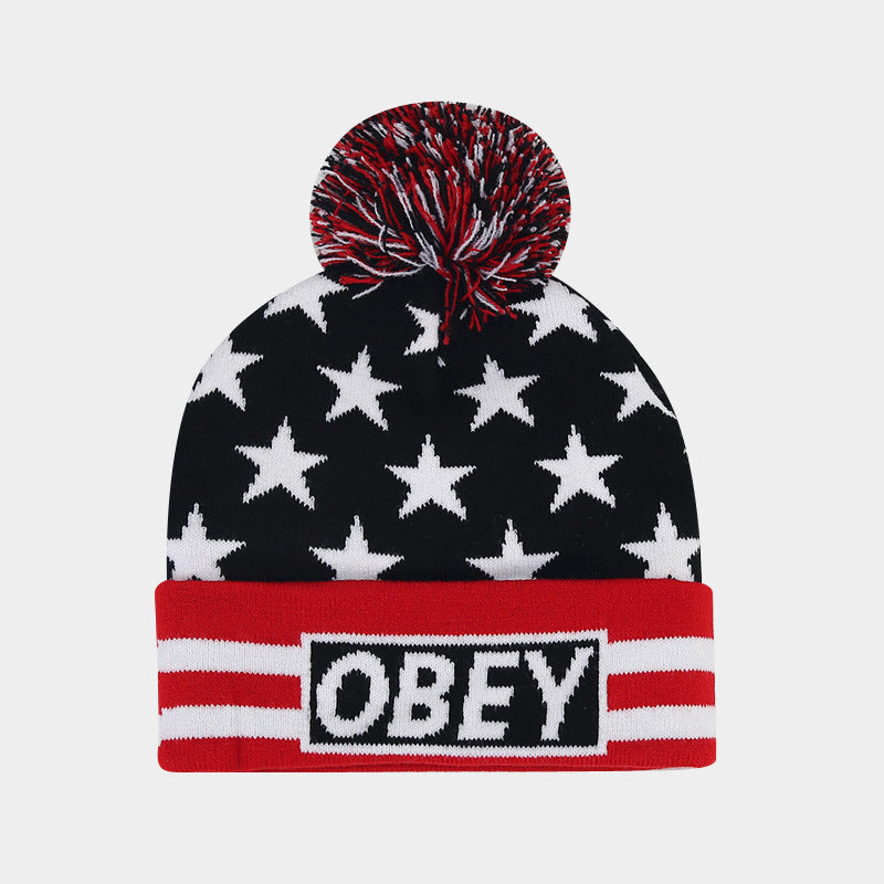 Obey Pom Beanie | Star Stripe Knit Winter Hat