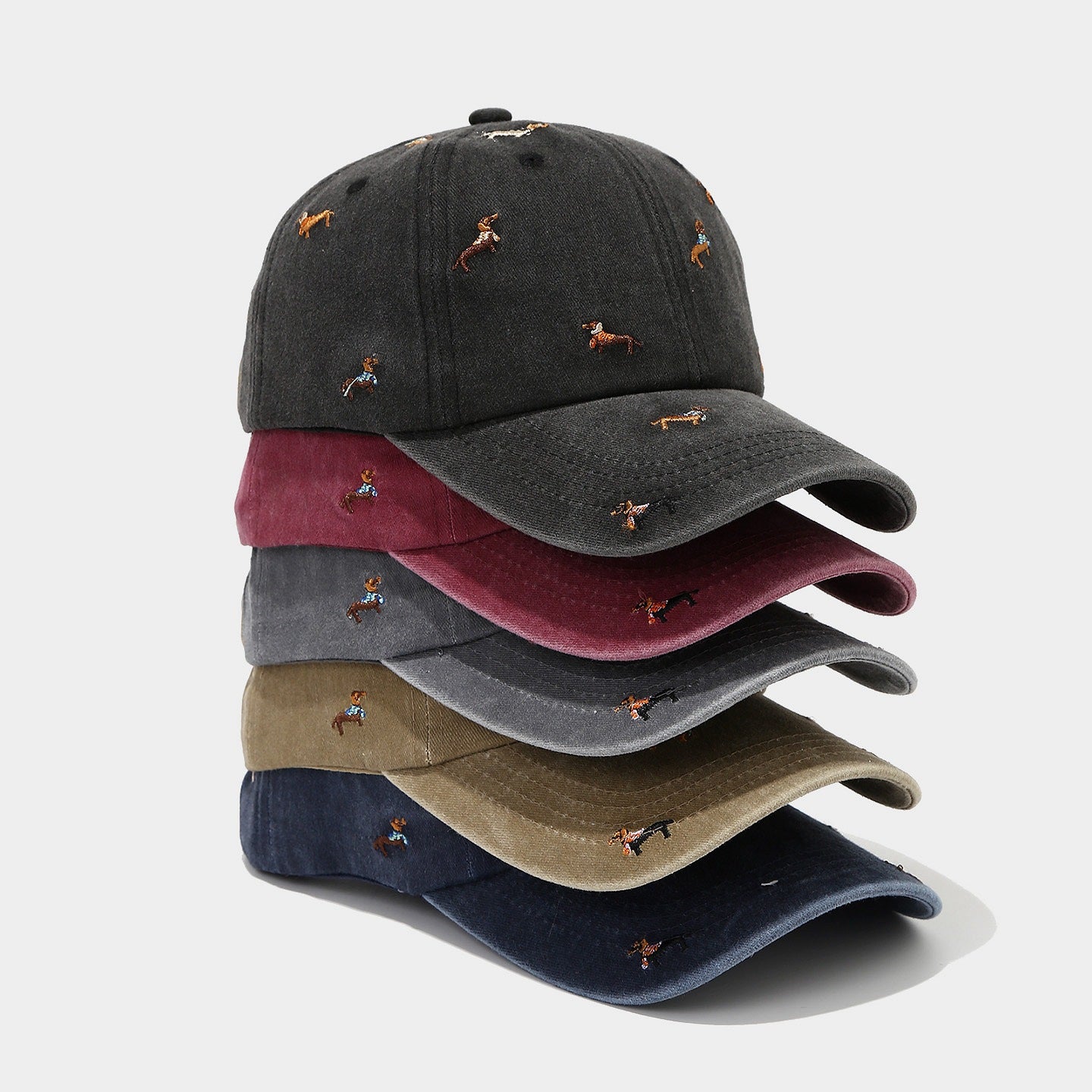 Vintage Washed Dog Embroidered Baseball Cap – Adjustable Cotton Dad Hat for Men & Women