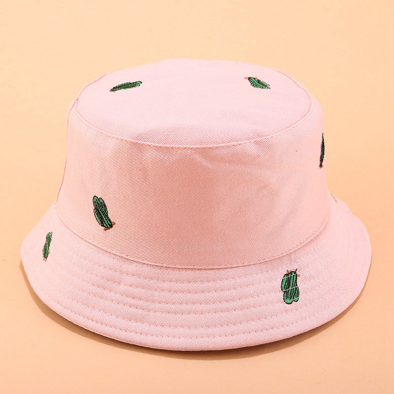 Cactus Embroidered Bucket Hat | 4-Color Reversible Fisherman Cap