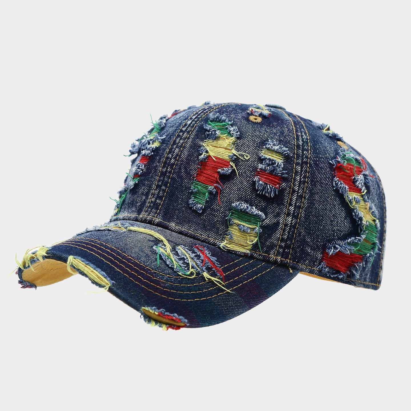 Colorful Distressed Denim Cap | Ripped Embroidered Streetwear Hat | Byerclub