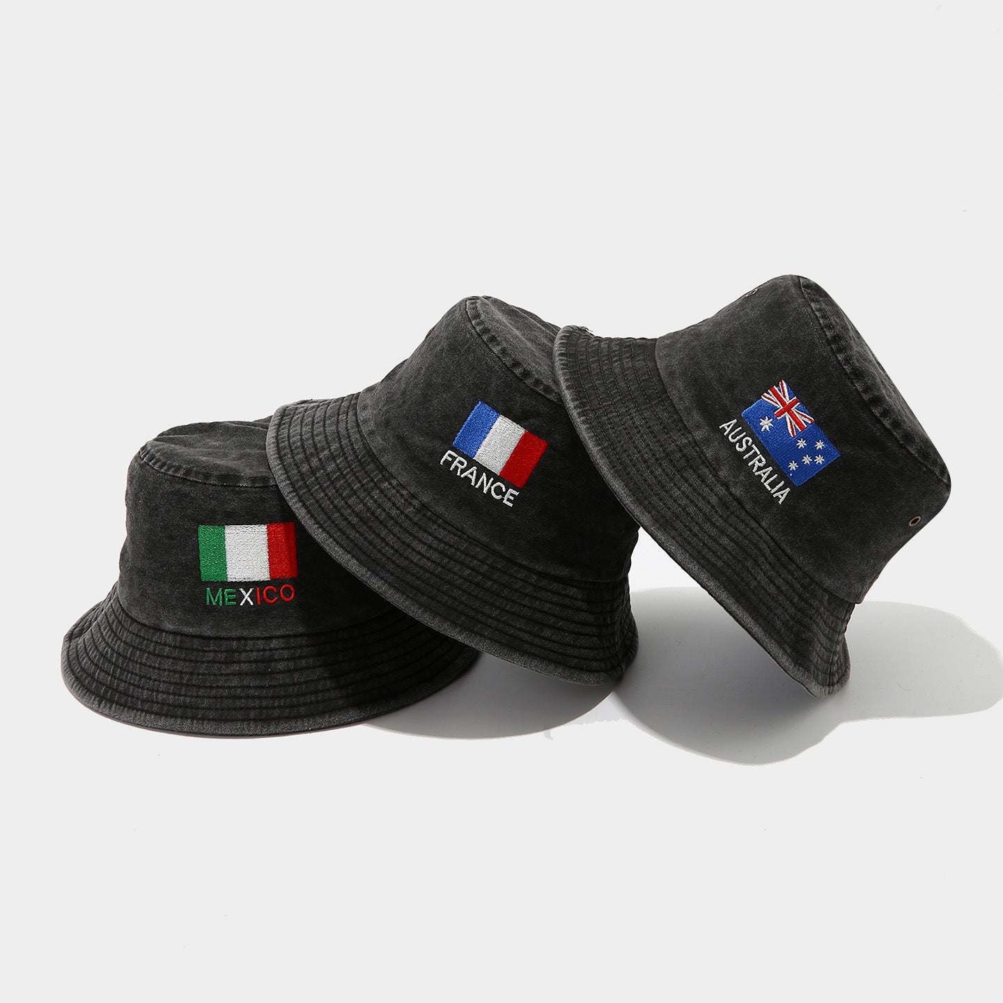 Vintage Flag Embroidery Bucket Hat | Washed Cotton Fisherman Cap | Byerclub