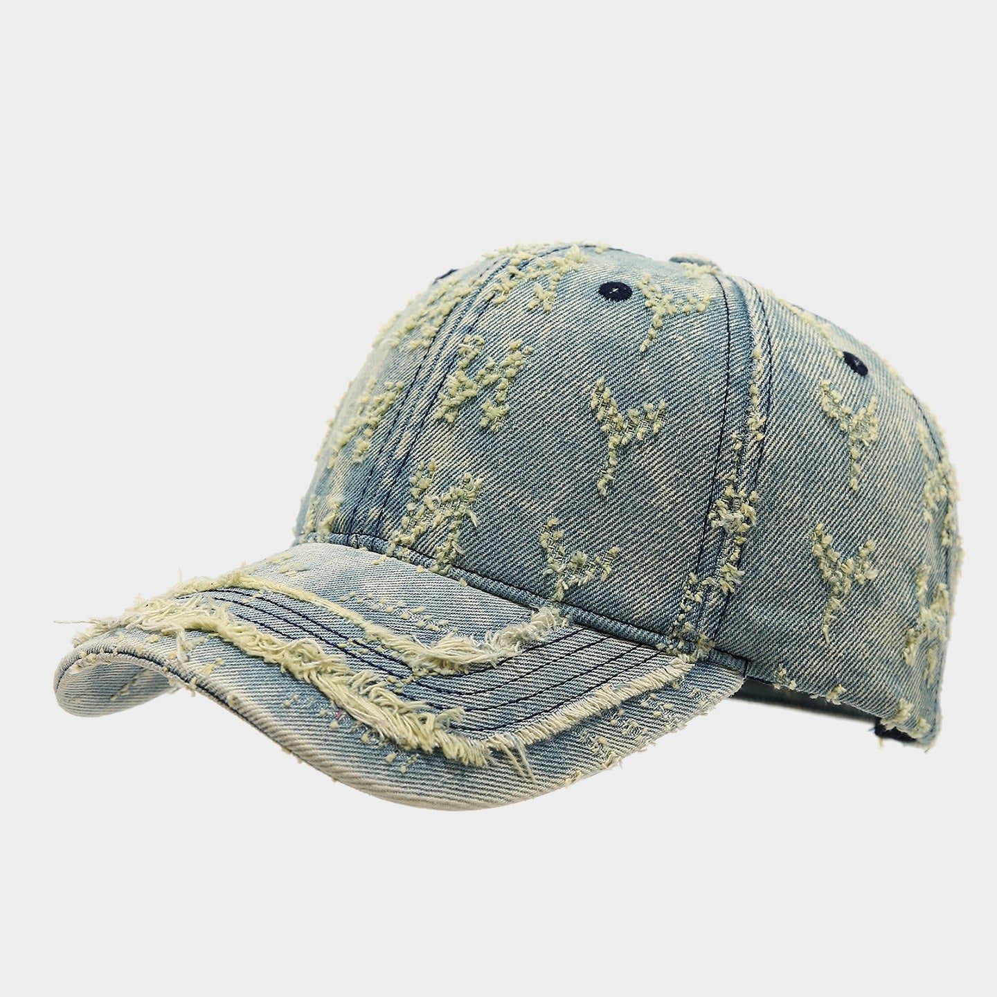 Distressed Embroidered Denim Cap | Vintage Frayed Streetwear Hat | Byerclub