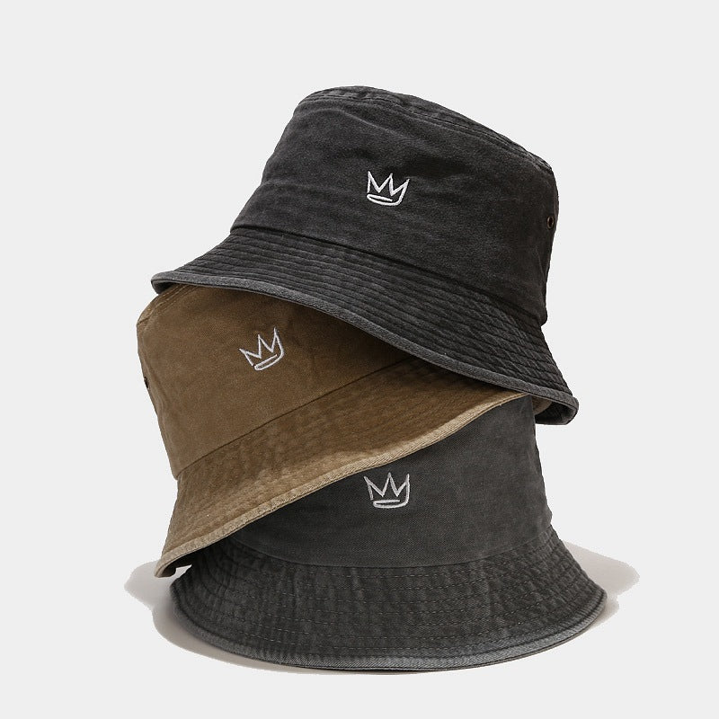 Washed Crown Bucket Hat | Vintage Embroidered Fisherman Cap
