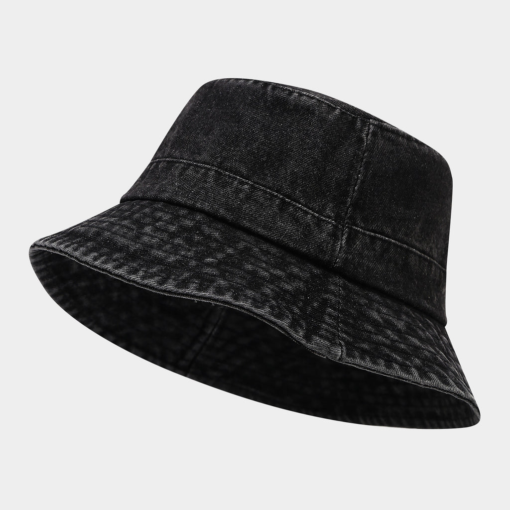 Vintage Washed Denim Bucket Hat – Distressed Woven Texture Fisherman Cap