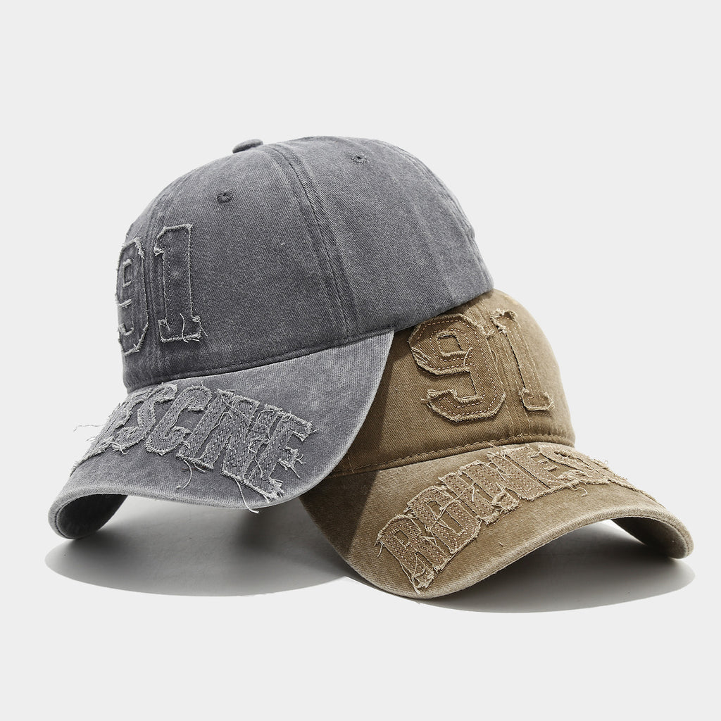 Vintage Washed "91" Baseball Cap | Distressed Embroidered Streetwear Hat | Byerclub