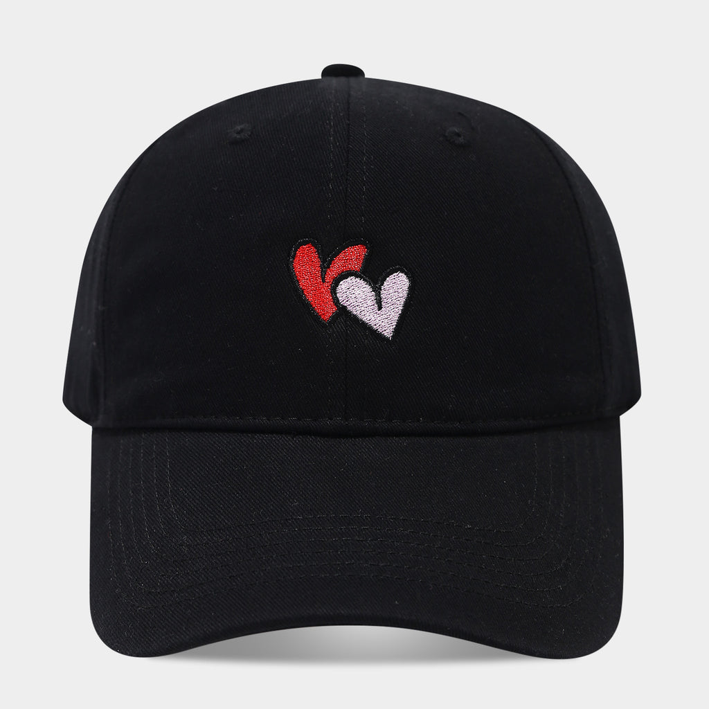Double Heart Embroidered Washed Dad Cap | Cute Vintage Baseball Hat | Y2K Couple Cap