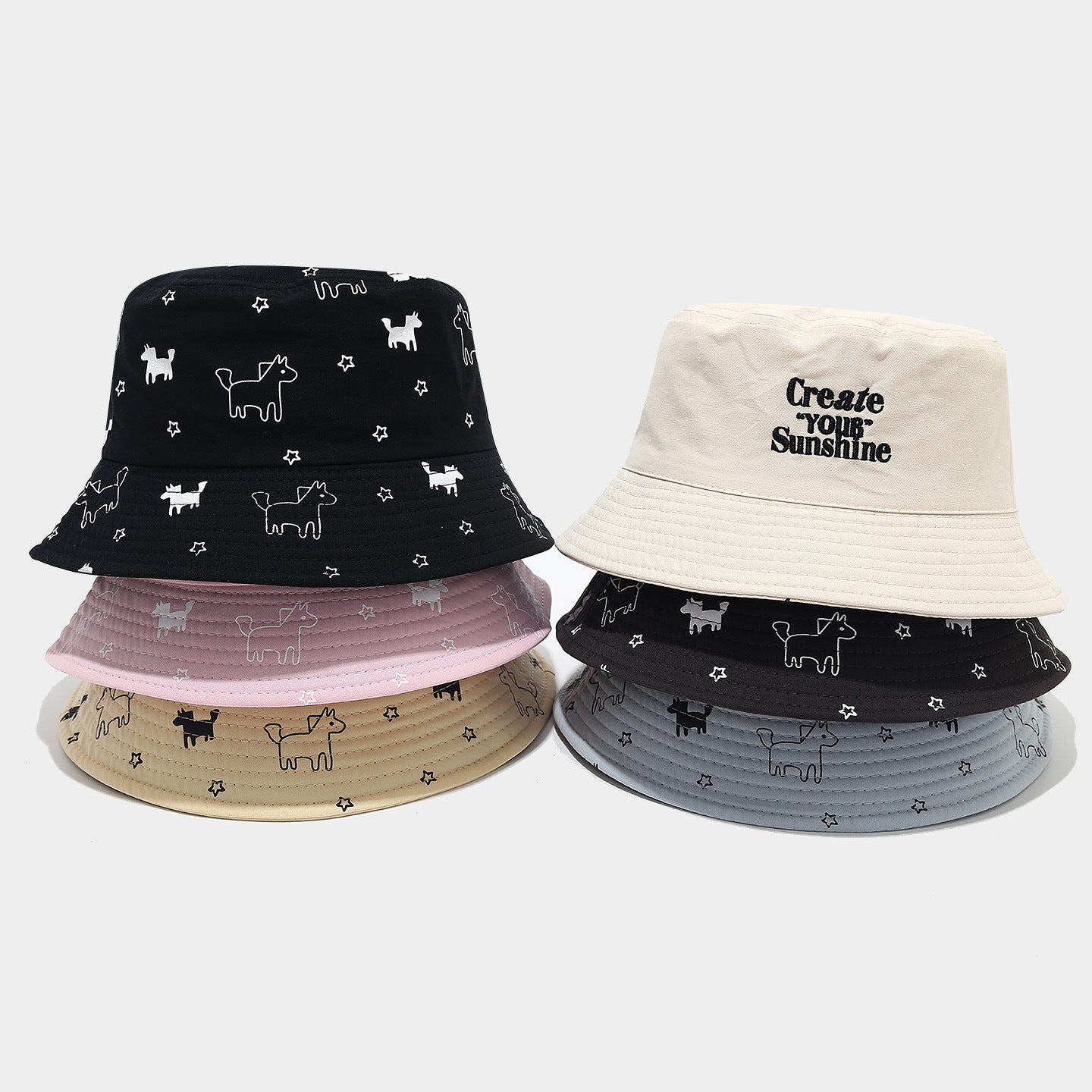 Reversible Dog & Star Bucket Hat | Create Your Sunshine | 2-Sided Wear | Byerclub
