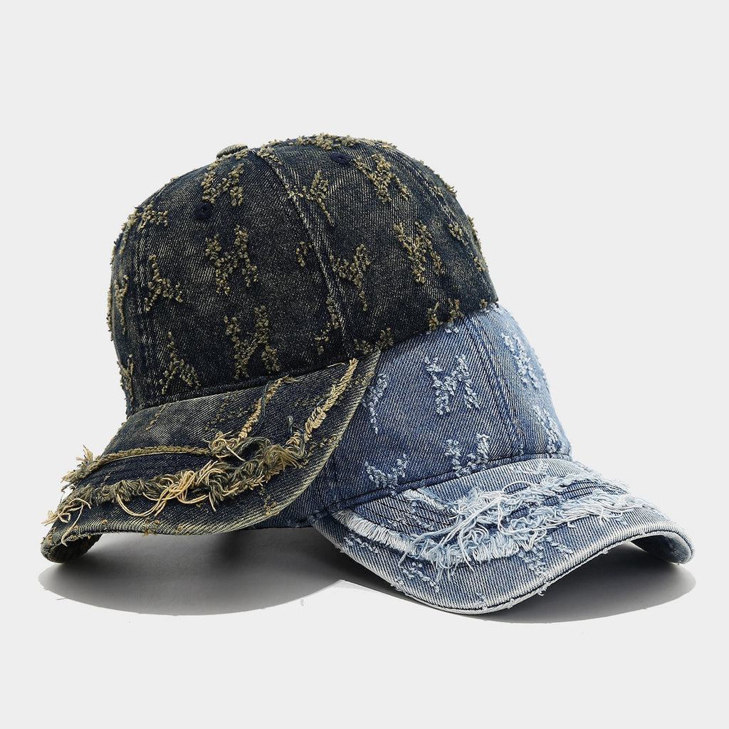 Distressed Embroidered Denim Cap | Vintage Frayed Streetwear Hat | Byerclub