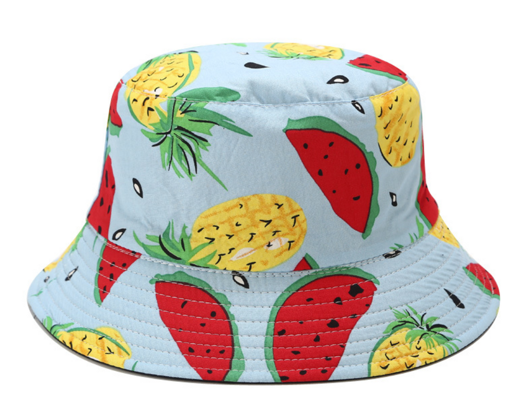 Fruit Print Bucket Hat - Pineapple Watermelon