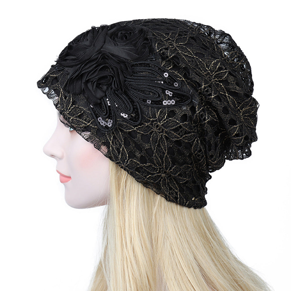 Women's Beanie - Lace Flower