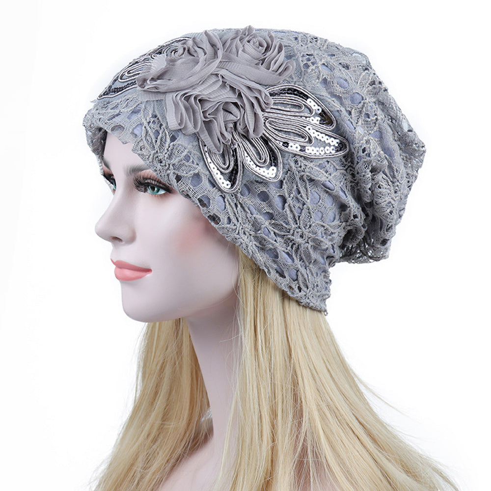 Women's Beanie - Lace Flower
