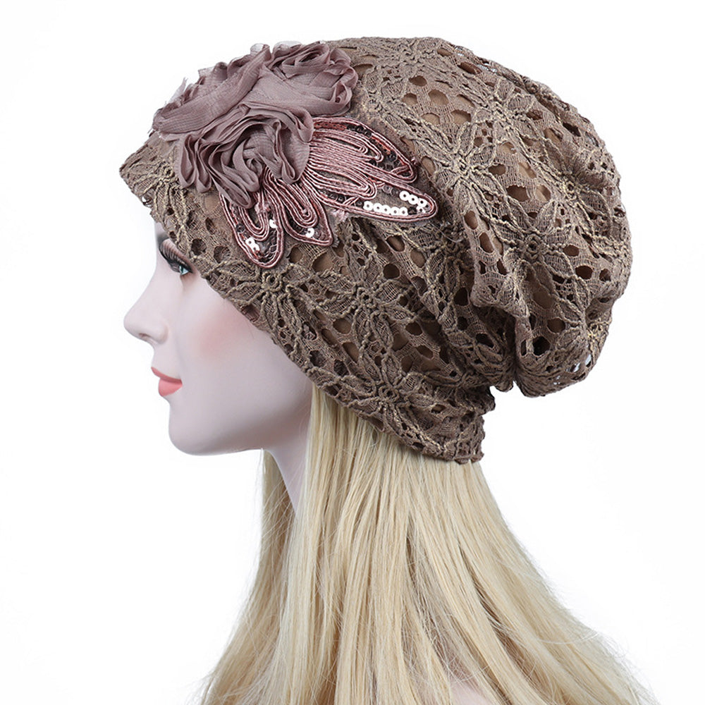 Women's Beanie - Lace Flower