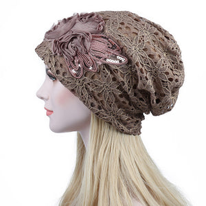 Women's Beanie - Lace Flower