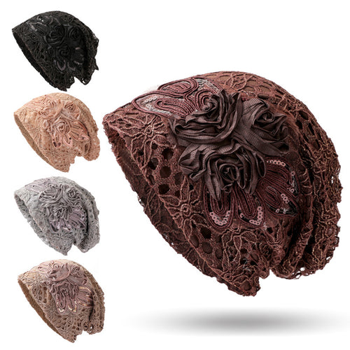 Women's Beanie - Lace Flower